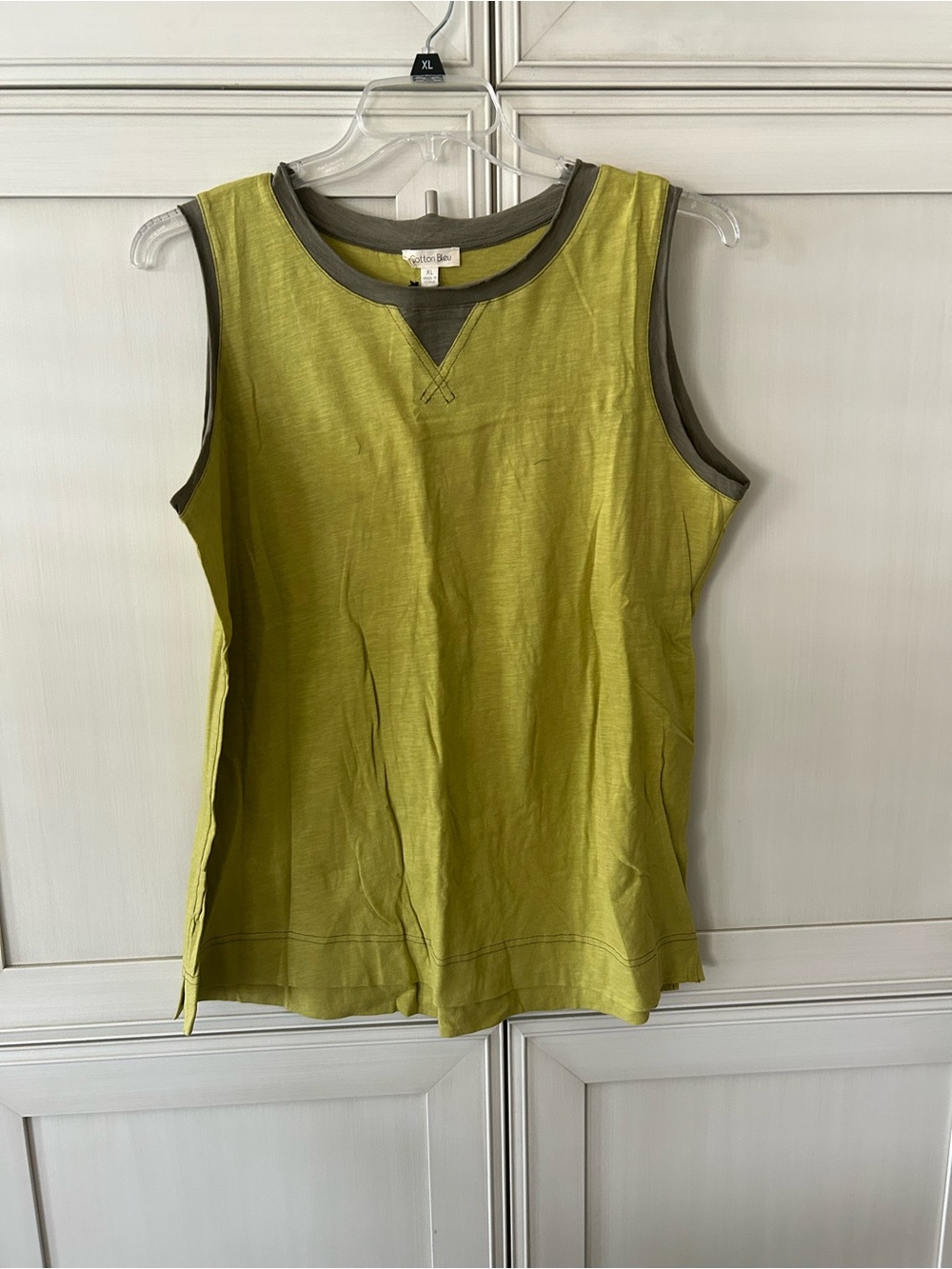 Lime Green Sleeveless Tank with Olive Trim
